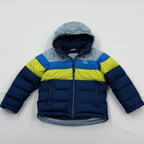 LL Bean Down Puffer Jacket Downtek Boys Medium 5-6 Sherpa Lined Hooded Kids - Picture 1 of 9